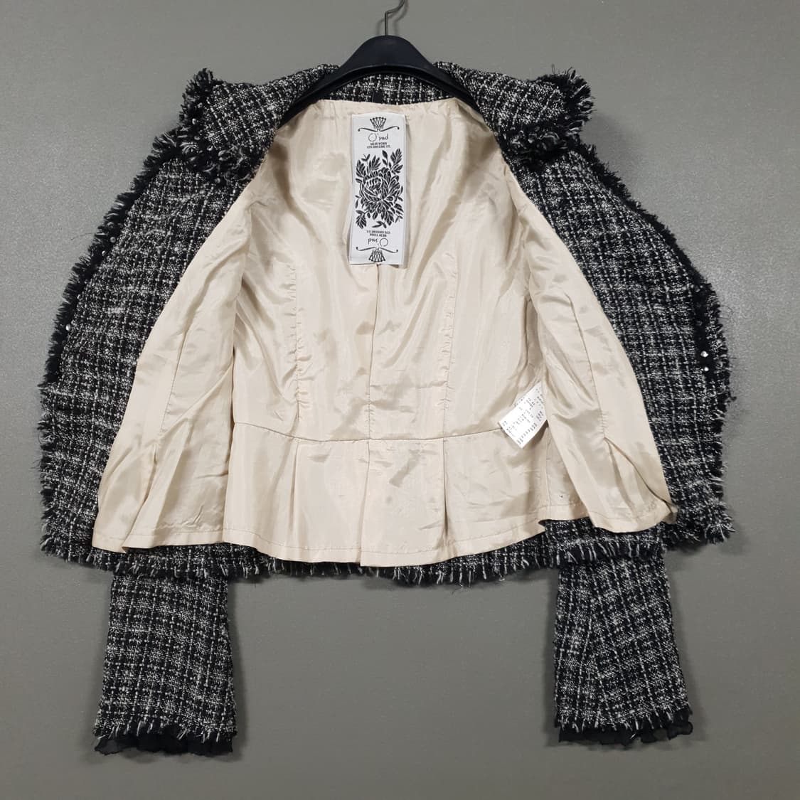 오즈세컨 레이스 블랙 튤립 울 실크 싱글 버튼 트위드 자켓 블랙 여성 S 상품이미지4