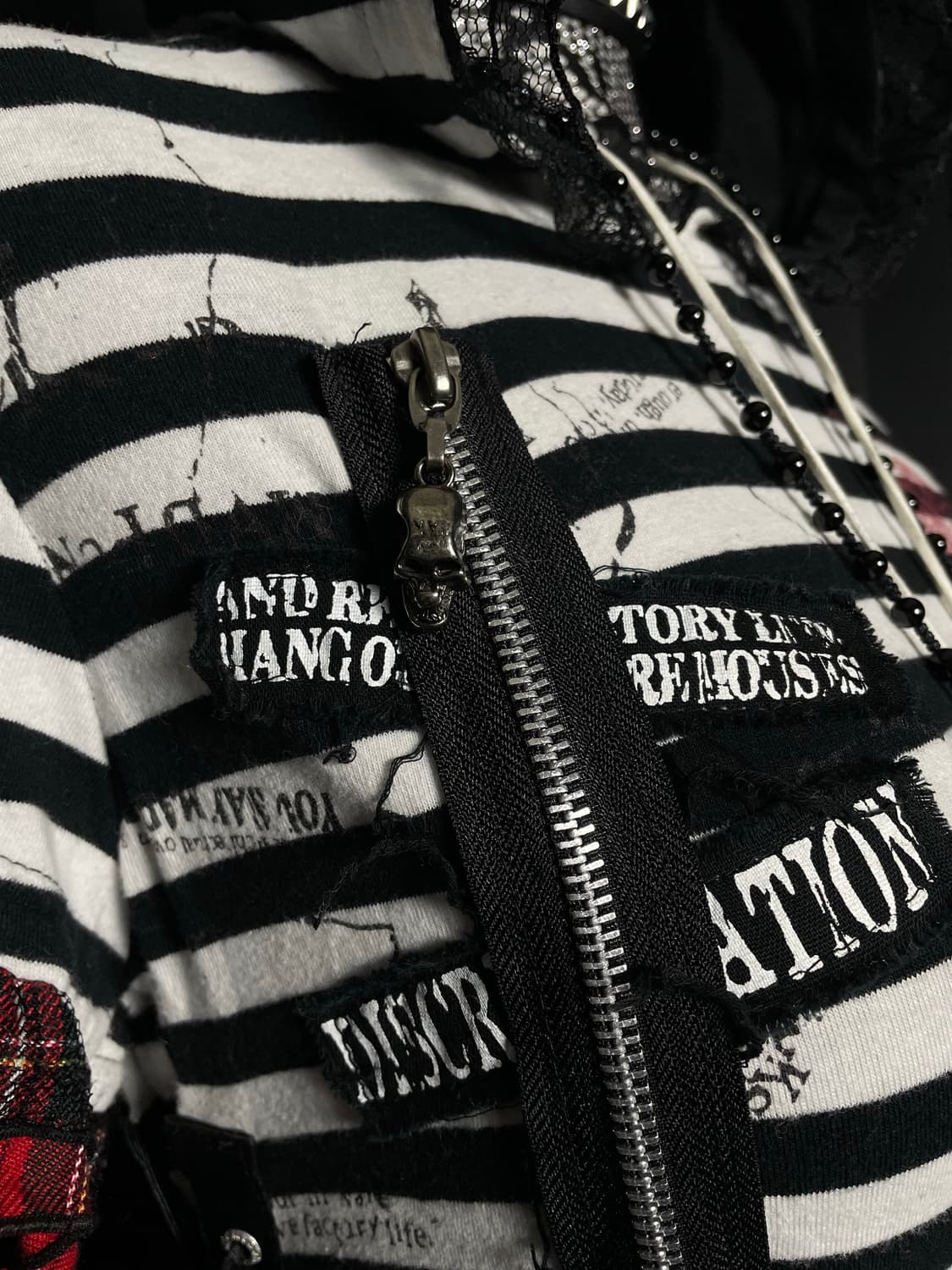 MAD PUNKS 매드 펑크 네코 고양이 귀 스트라이프 줄무늬 체크 후드 상품이미지4