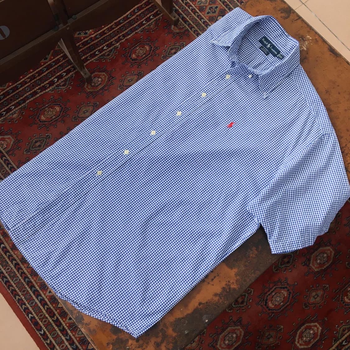 딥 블루 깅엄체크 반팔 면 셔츠/남자 125 빅사이즈 상품이미지4