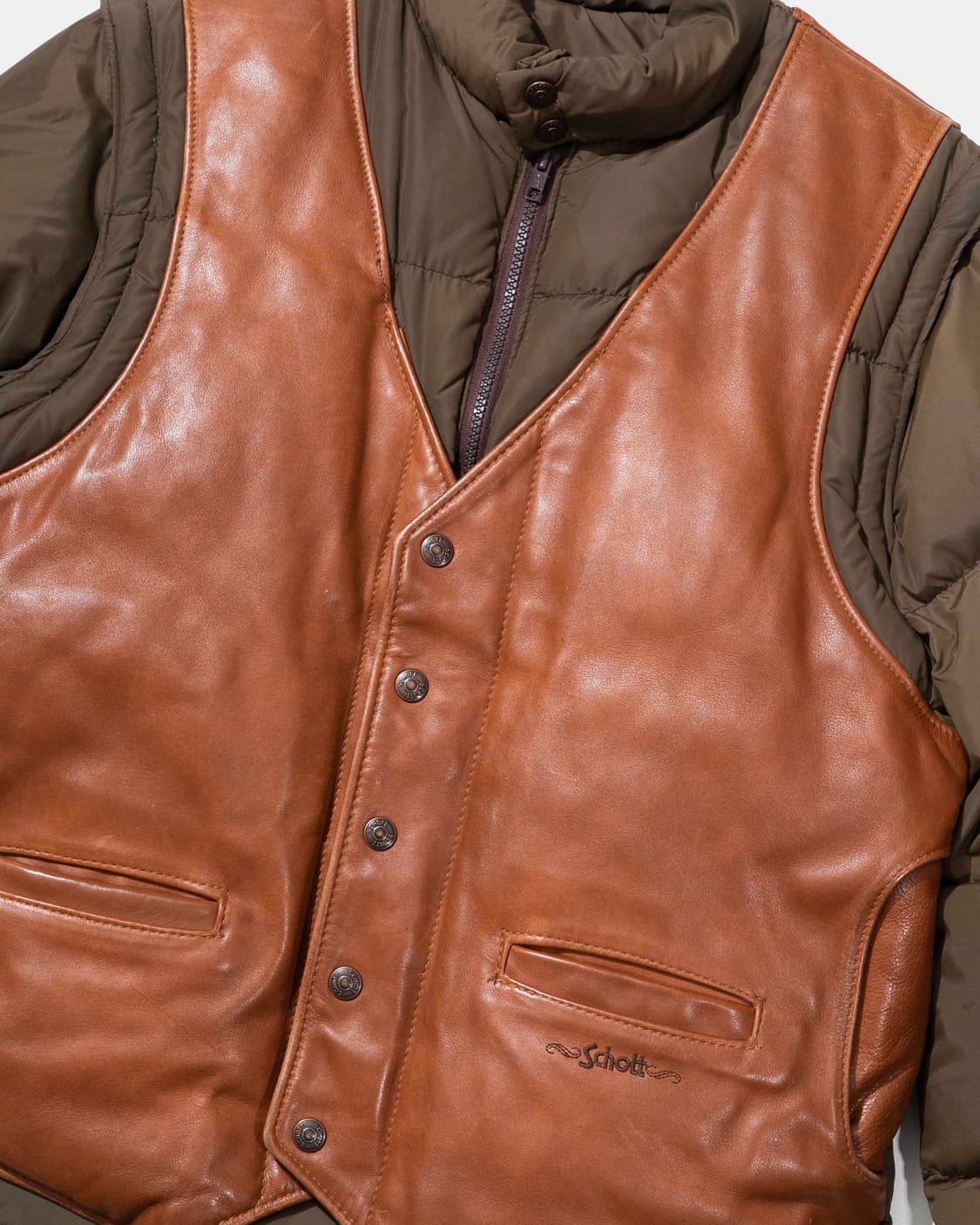 Schott 쇼트 다운 레더 베스트 퍼피자켓 상품이미지4