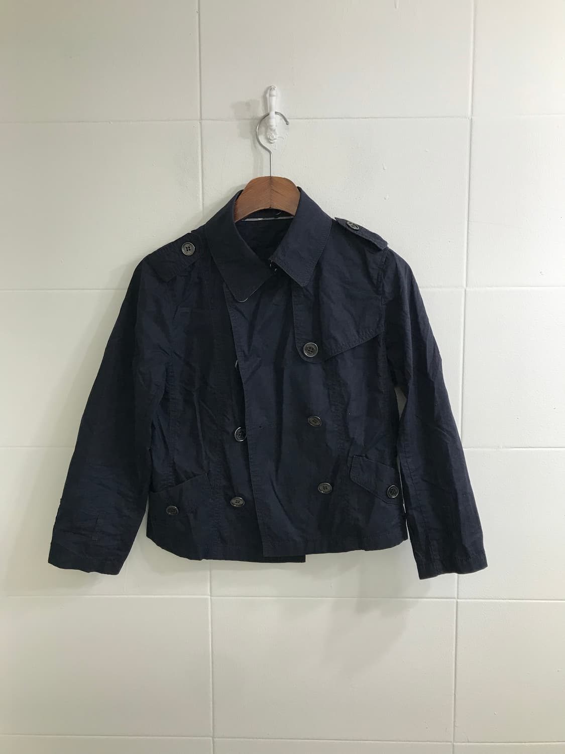 네이비 버버리 니혼진 원피스 숏 트렌치 코트 코디세트 상품이미지5