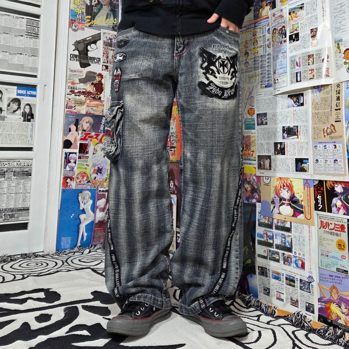 후부 올드스쿨 그레이 워싱 포켓 카고 데님 팬츠 상품이미지1