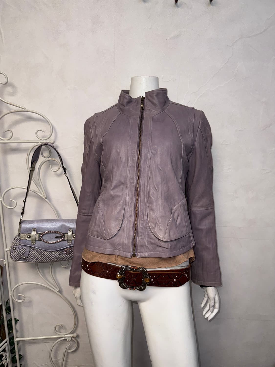 Lavender lamb skin zipup jacket  상품이미지4