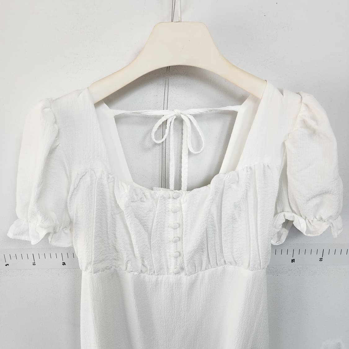 명품 화이트 롱 원피스 스퀘어넥 퍼프 반팔 상품이미지2