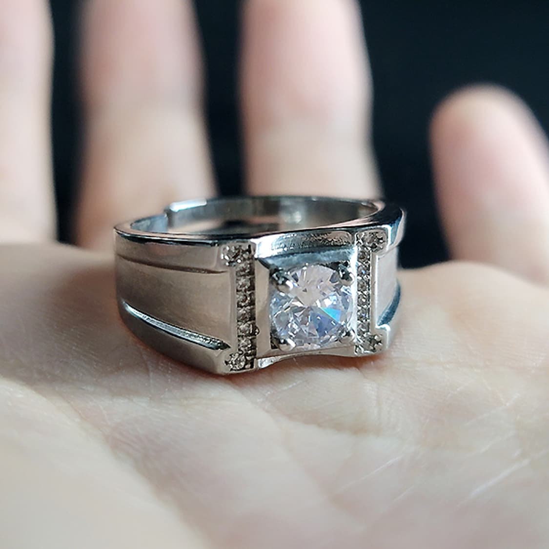 Graxium 실버 빅사이즈 모이사나이트 남자 빈티지 선물 소품 반지 상품이미지5