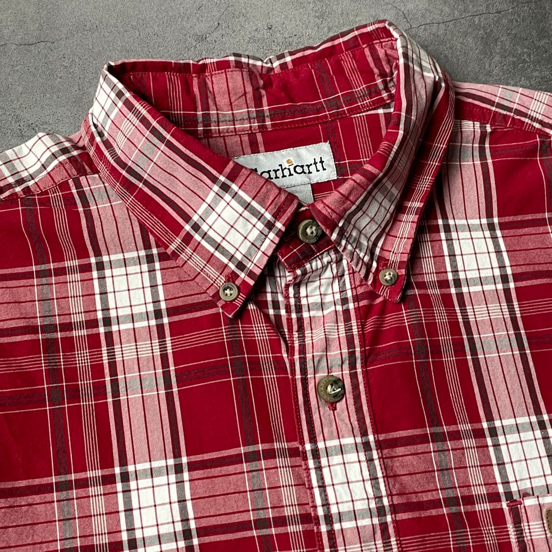 CARHARTT 칼하트 레드 체크 다운버튼 반팔 워크 셔츠 A00987 상품이미지2