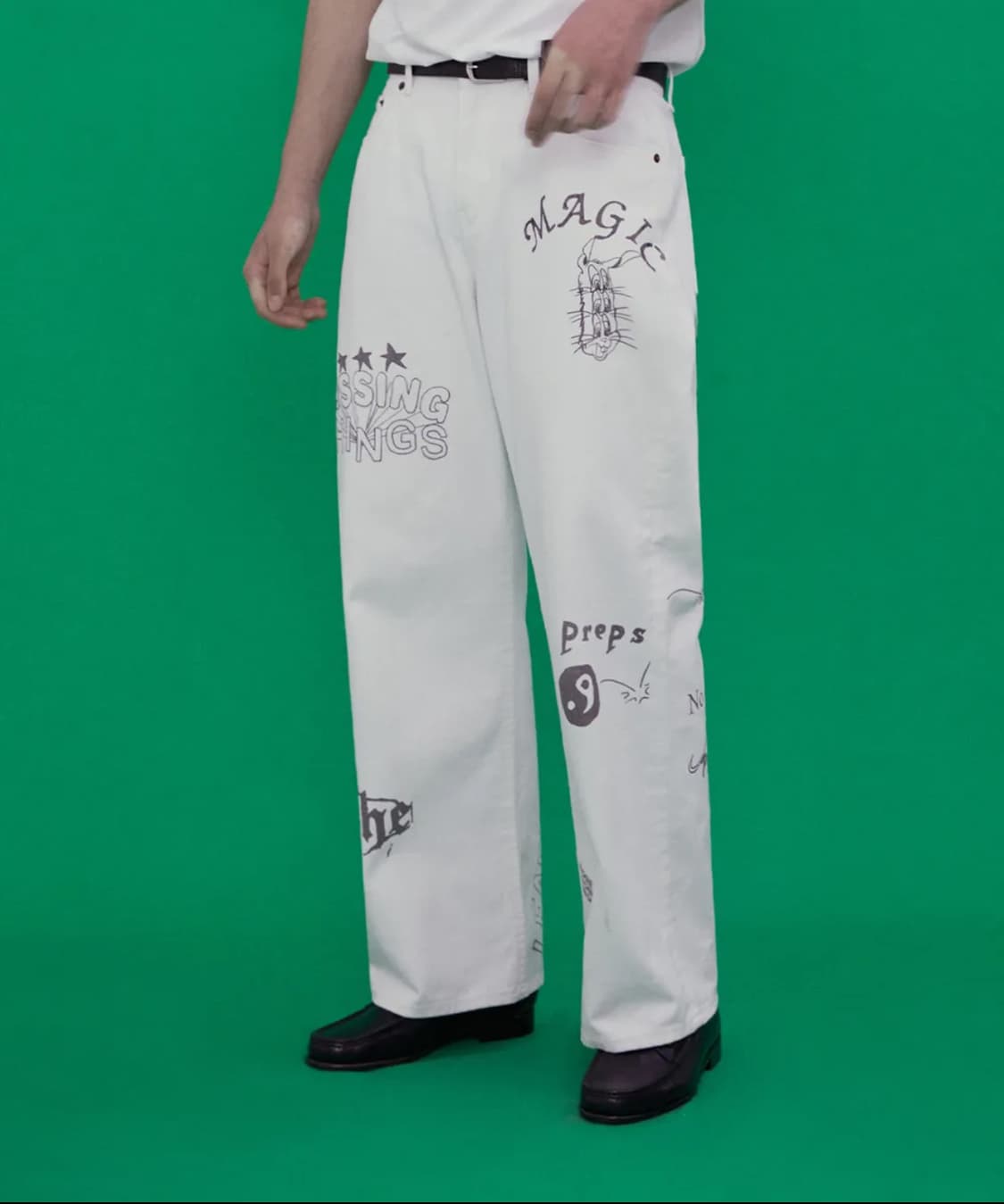 비바스튜디오 드로잉 데님 팬츠 화이트 청바지 L 상품이미지1