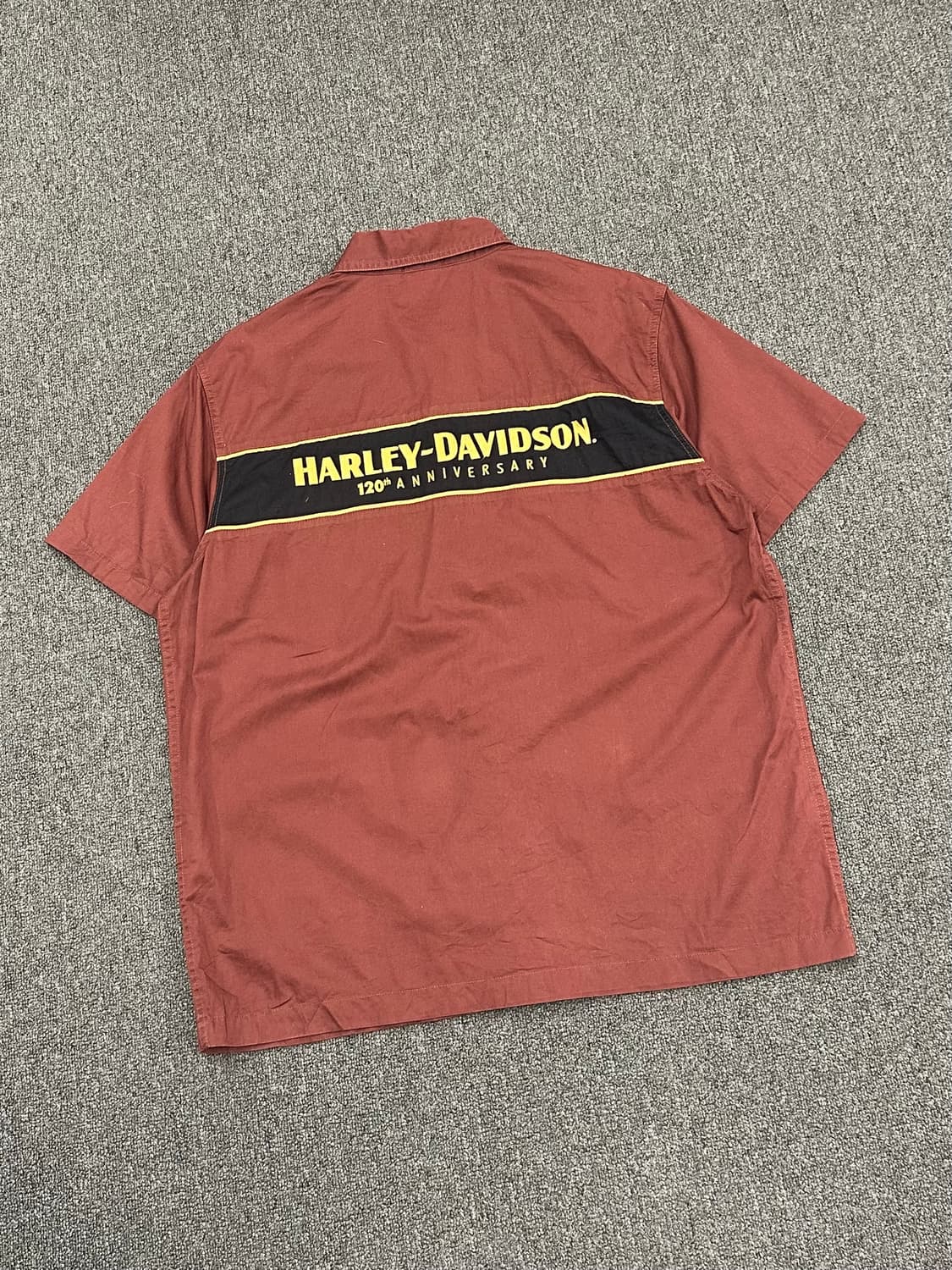 L)할리데이비슨 120주년 vintage 버건디 메카닉 반팔셔츠 상품이미지5