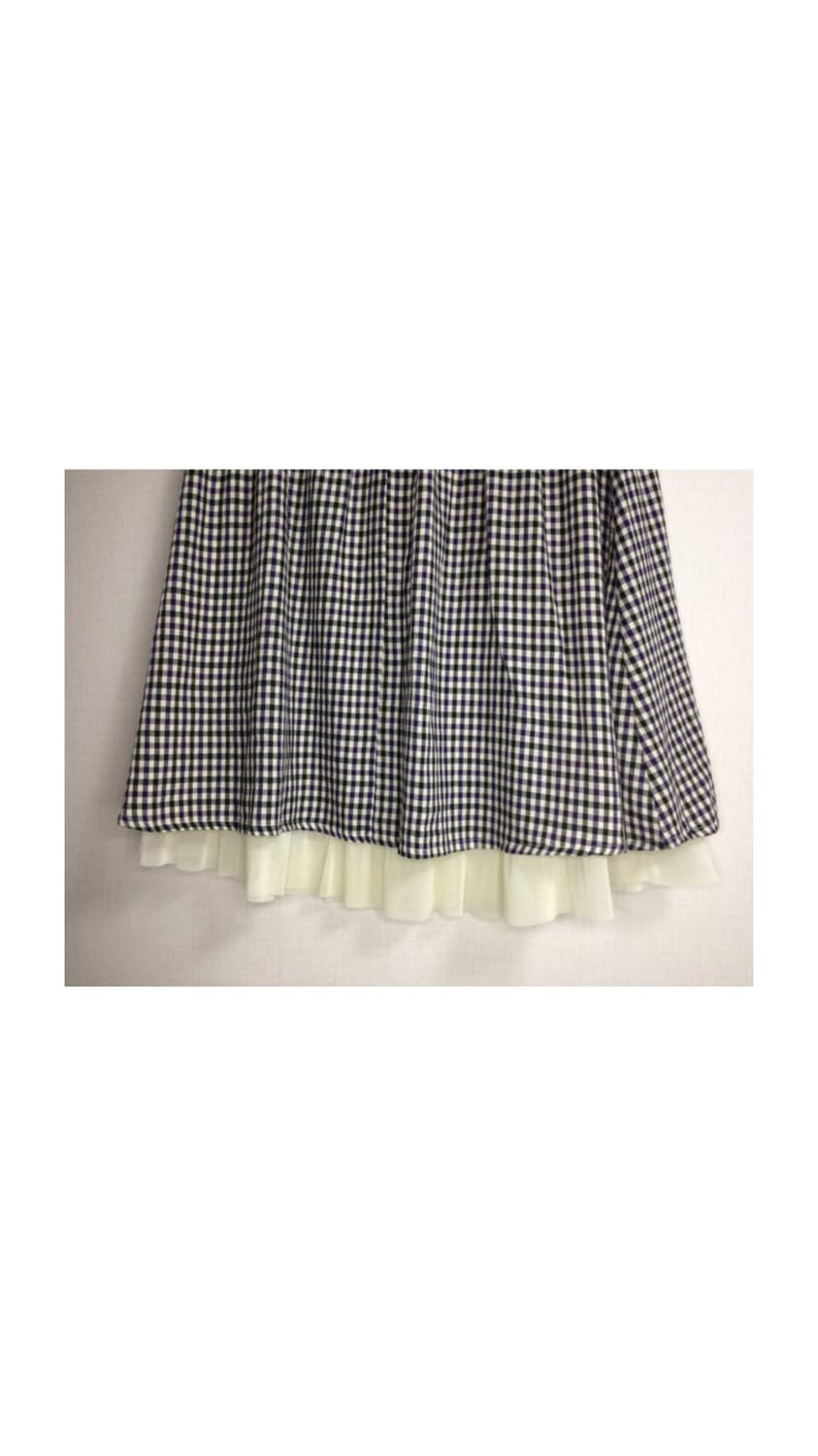 빈티지 퍼플 체크 레이스 레이어드 미디 스커트 상품이미지3