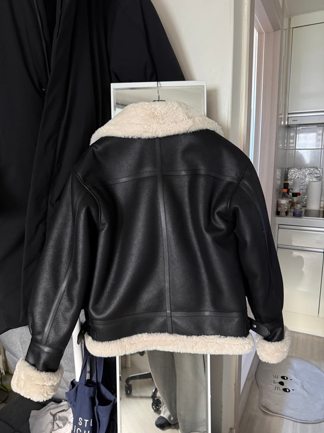 도프제이슨 하이넥 레더 무톤 자켓 BLACK L 상품이미지5