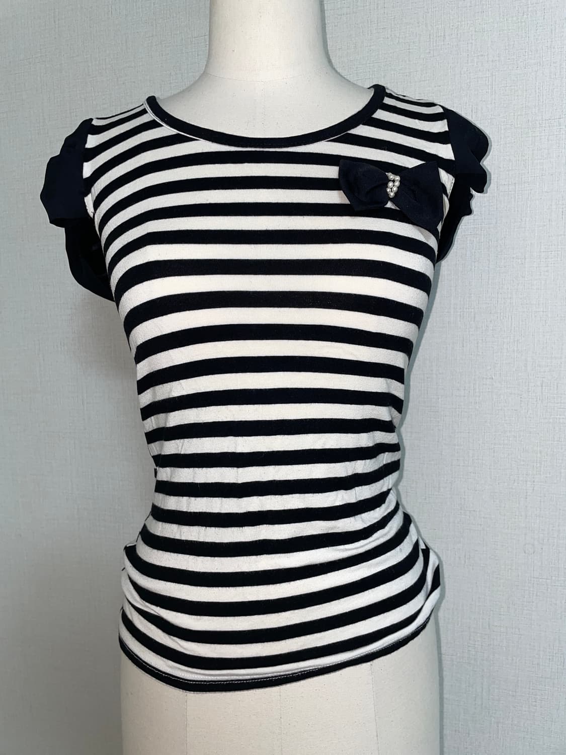 리본 디테일 스트라이프 갸루 탑 상품이미지1