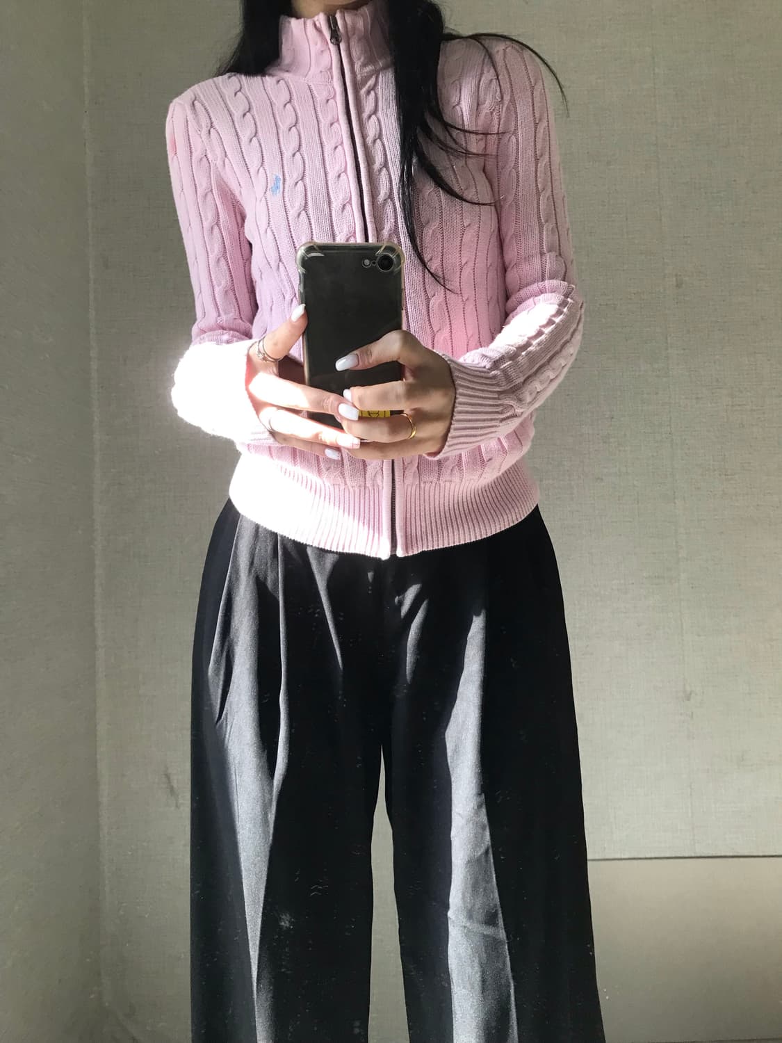 폴로 연핑크 케이블 니트집업 상품이미지3