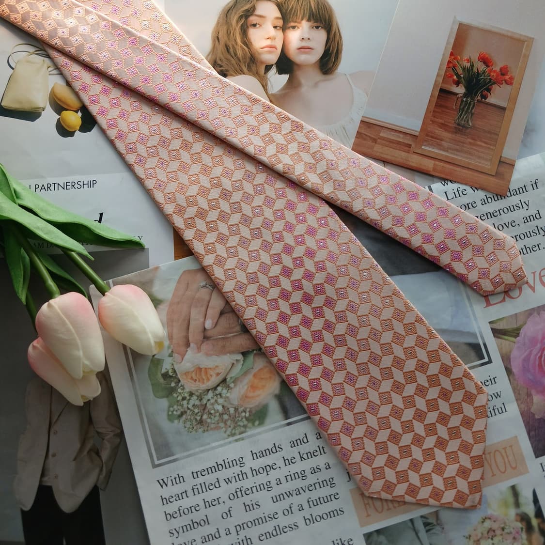 아쿠아스큐텀 실크 핑크 지오메트릭 넥타이 9cm A등급 A18561
 상품이미지3