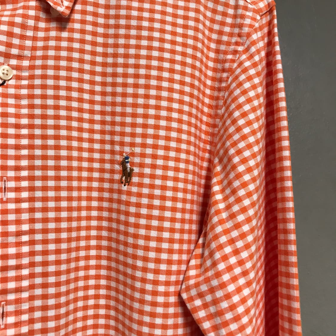 폴로 랄프로렌 깅엄 체크 셔츠 오렌지 M 상품이미지4