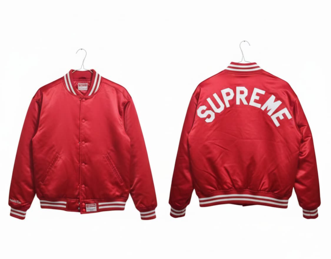 슈프림 미첼 & 네스 사틴 바시티 자켓 레드 - 24FW 상품이미지1