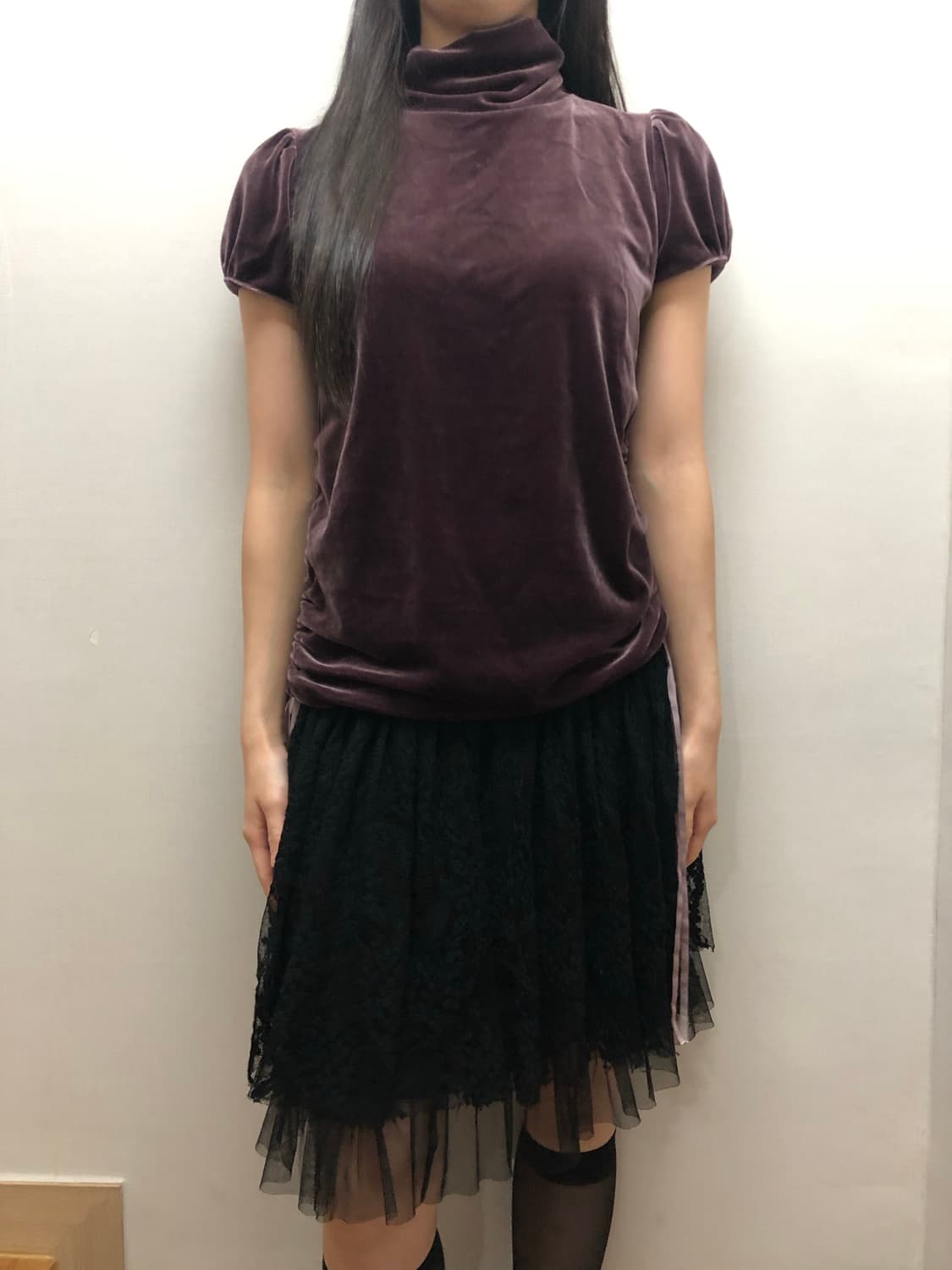 빈티지 바이올렛 셔링 벨벳 탑 상품이미지10
