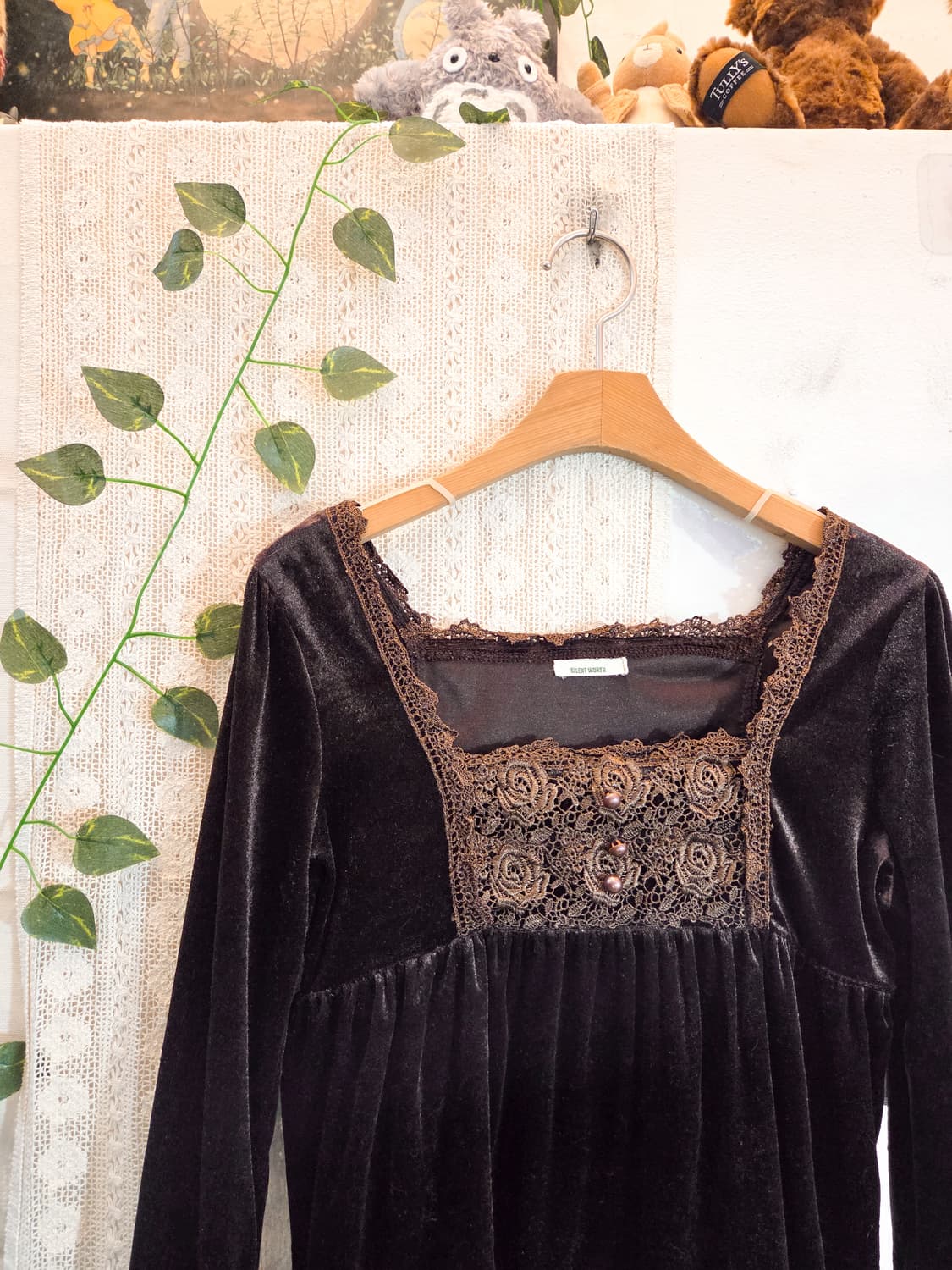 브라운 벨벳 레이스 슬리브 상품이미지2