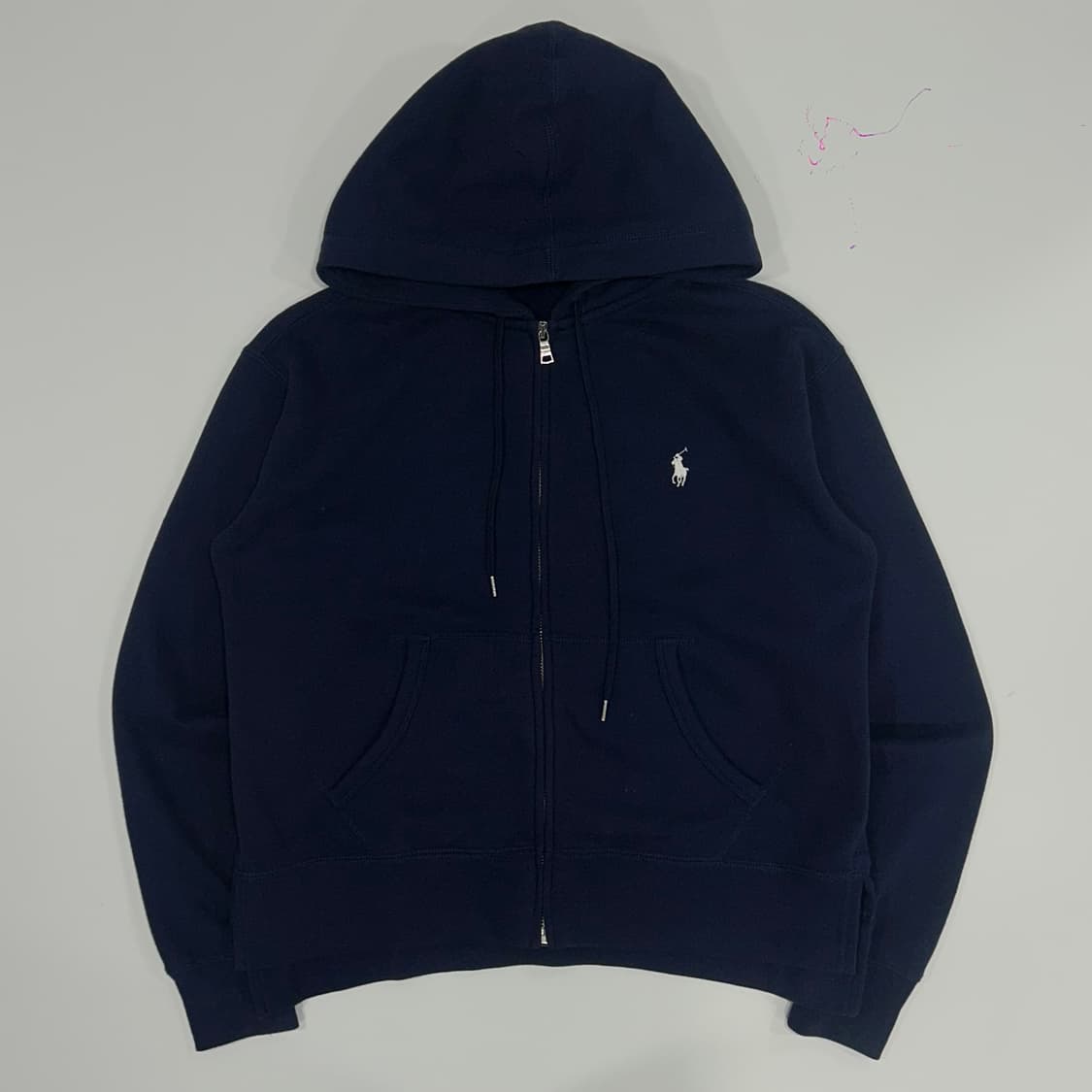 Polo 폴로 화이트 포니 네이비 트임 후드집업 상품이미지3