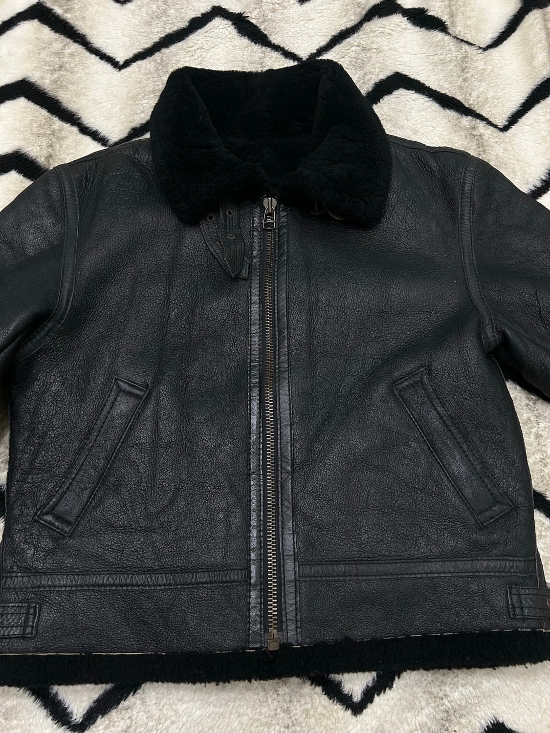 [XL]B-3 숏 가죽 무스탕/블랙 상품이미지3