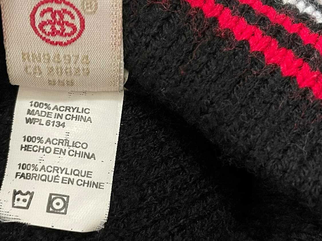 90s 빈티지 스투시 스타 패턴 폼폼 비니 블랙/레드 상품이미지5