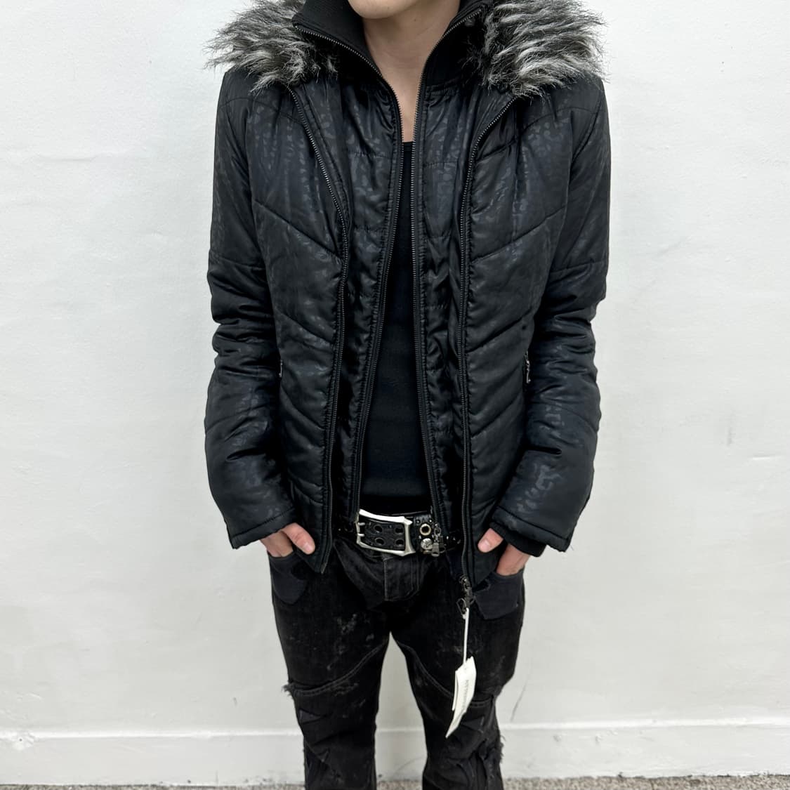 Semantic design leopard fur down jacket 상품이미지2