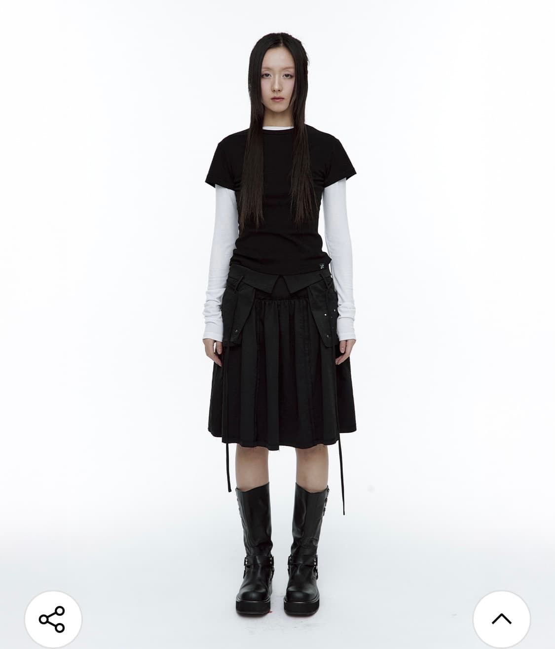 러프넥 아웃포켓플리츠 스커트 블랙 M 상품이미지2