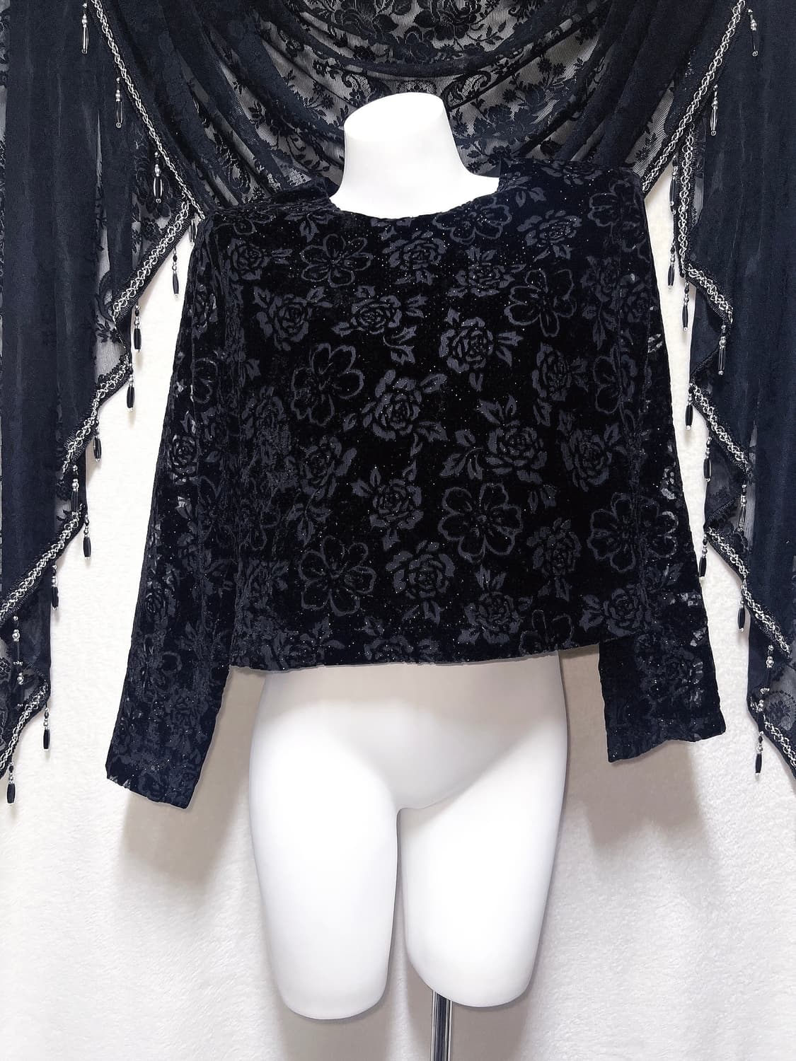 로맨틱고딕 오리엔탈 고스로리 펑크 플라워패턴 글리터 벨벳블라우스 페어리 상품이미지6