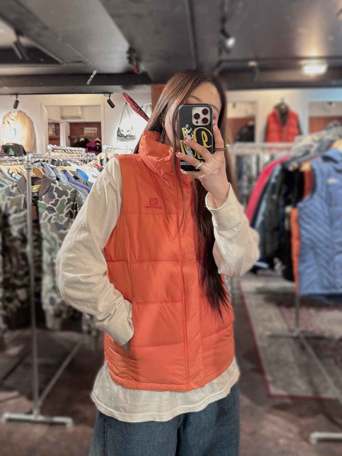 살로몬 오렌지 하이넥 스퀘어 패딩 조끼 베스트 95 상품이미지9