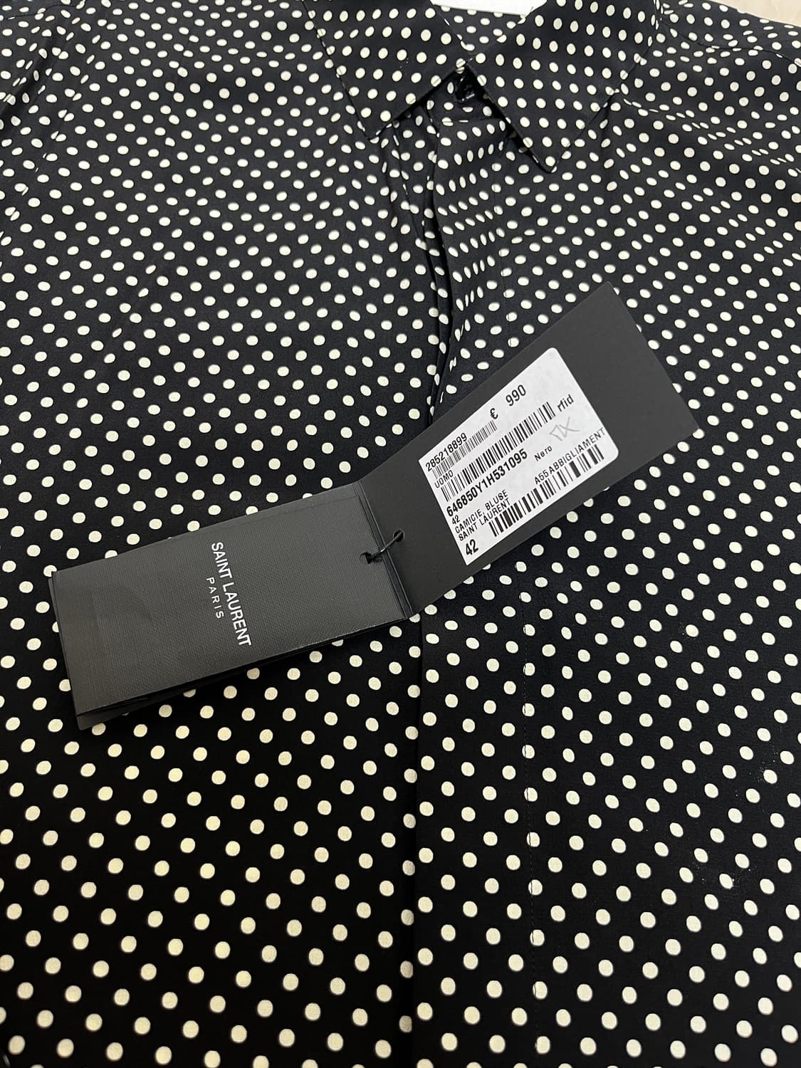 [42] 생로랑 폴카 도트 셔츠 블랙 새상품 상품이미지7