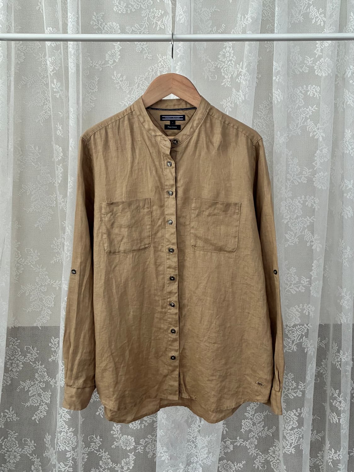 4) 타미힐피거 노카라 퓨어린넨 셔츠 브라운 상품이미지1