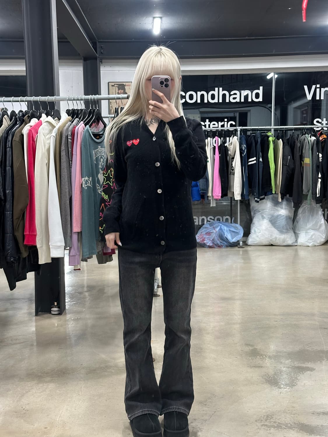 꼼데가르송 가디건 더블 하트 와펜 상품이미지3