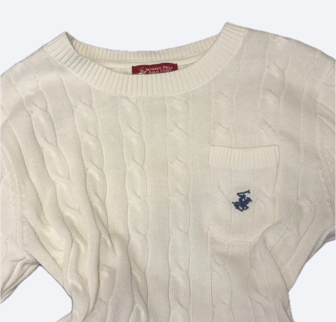 🤍비벌리힐스 폴로클럽 딱붙핏 화이트 꽈배기 반팔 니트🤍 상품이미지2