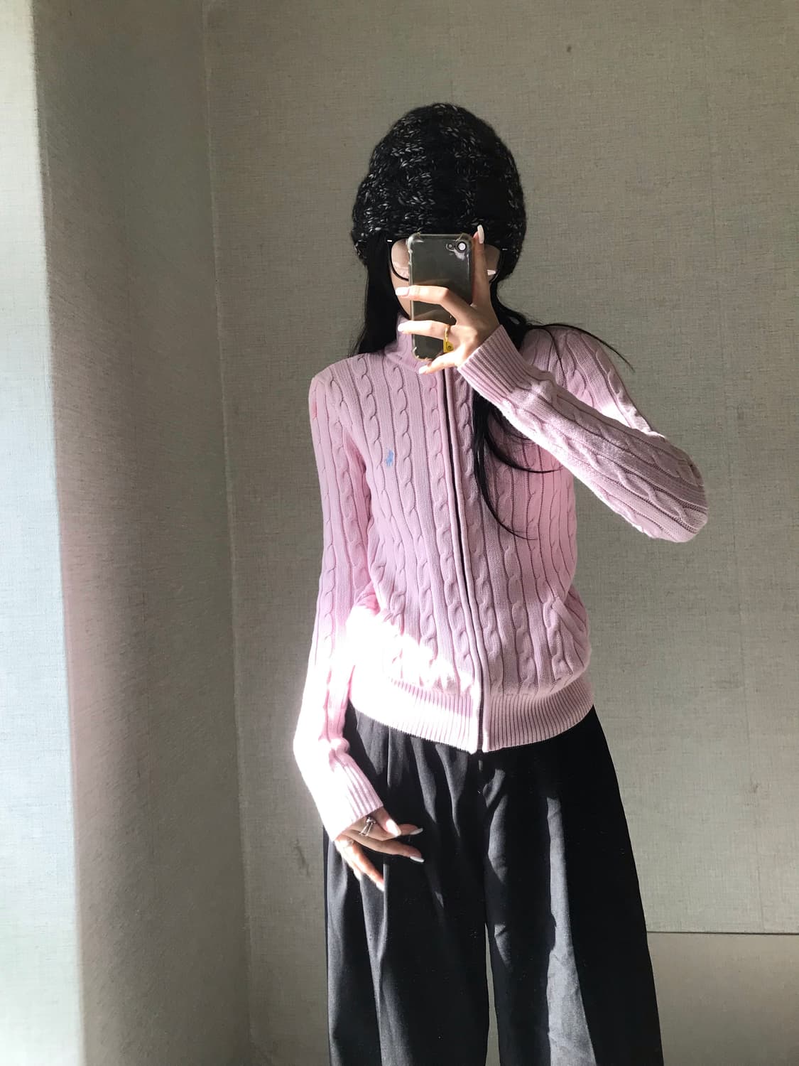 폴로 연핑크 케이블 니트집업 상품이미지2