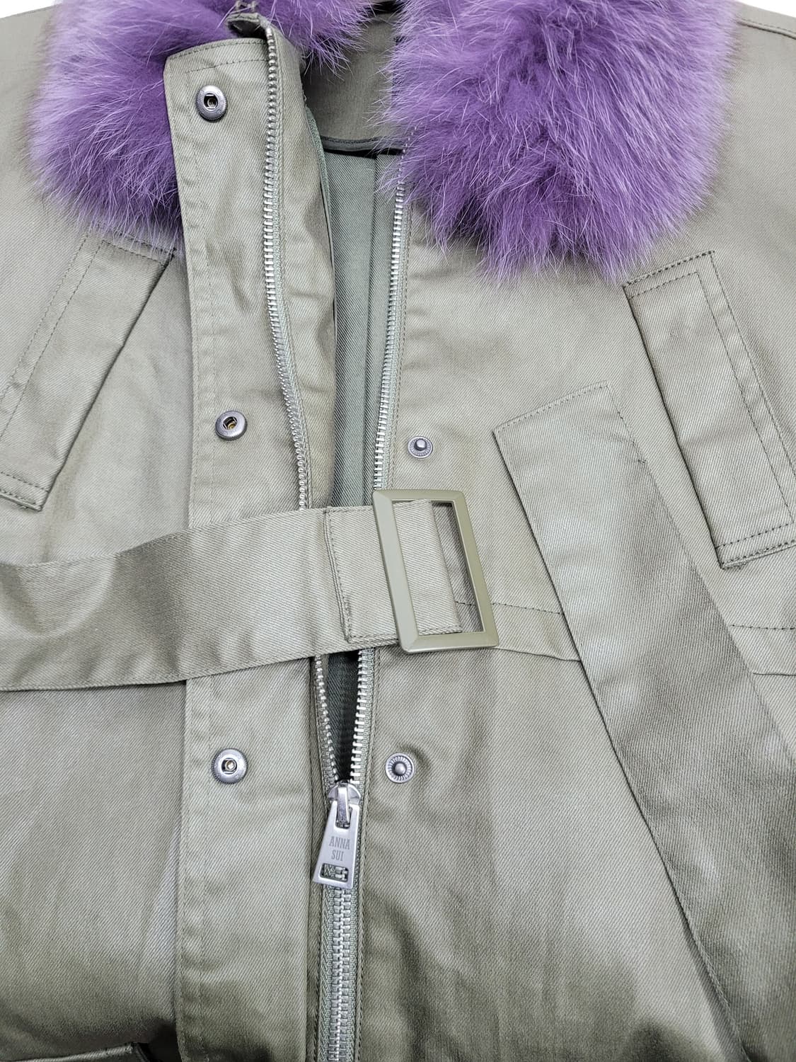 (새상품급) 안나수이 20FW 폭스퍼 벨티드 자켓 / 여 55 카키
 상품이미지7