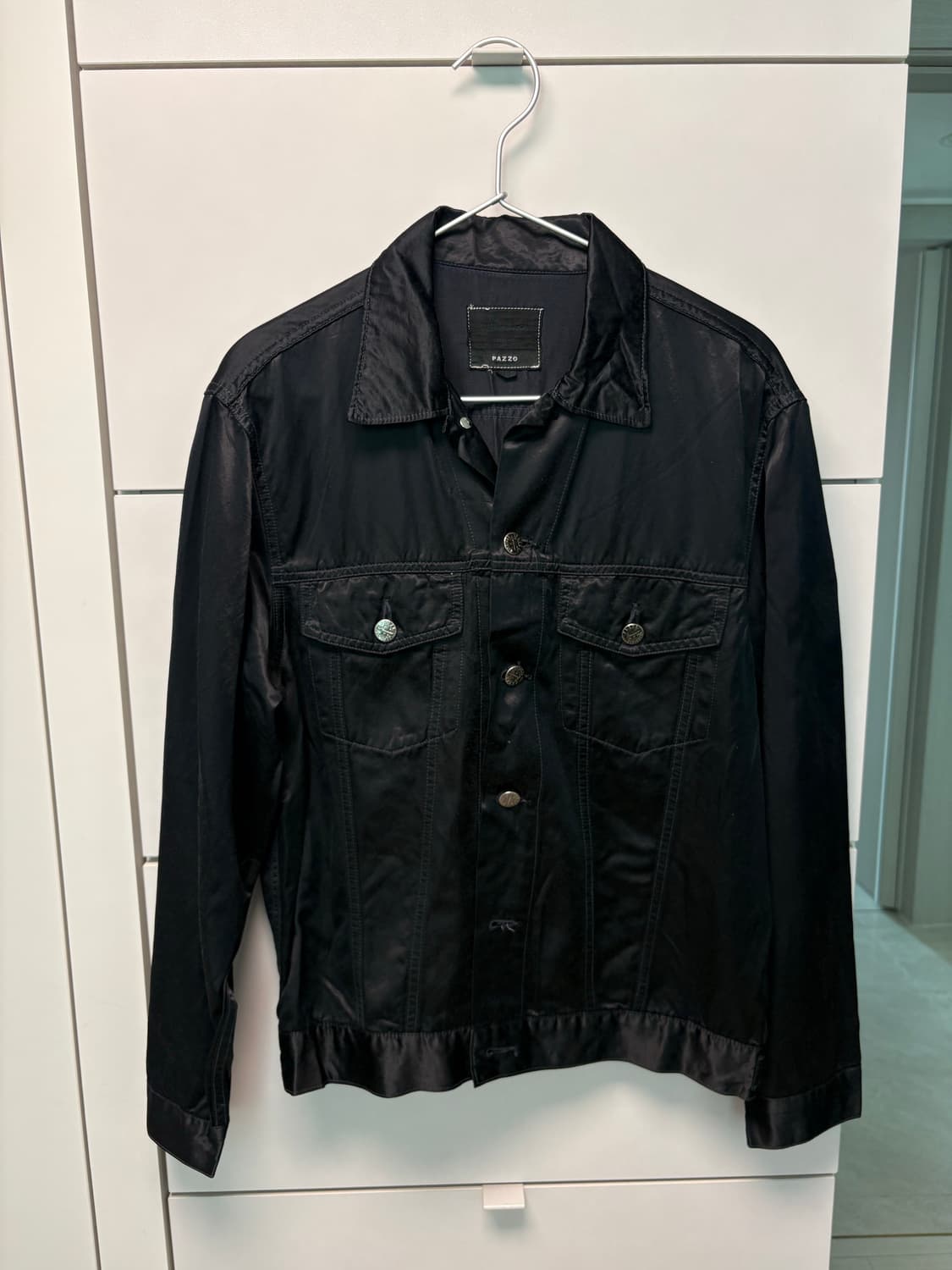 빈티지 사틴 트러커 자켓 블랙 100사이즈 상품이미지1