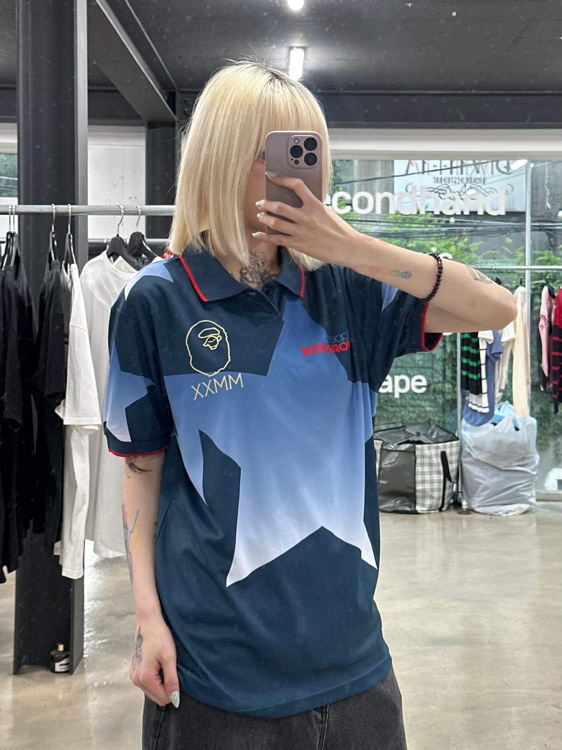 베이프 20ss 스타 메쉬 사루 카라 반팔티  상품이미지5