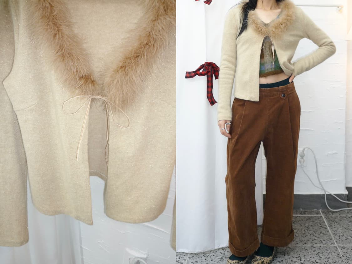 Fur ivory sparkle cardigan 상품이미지1