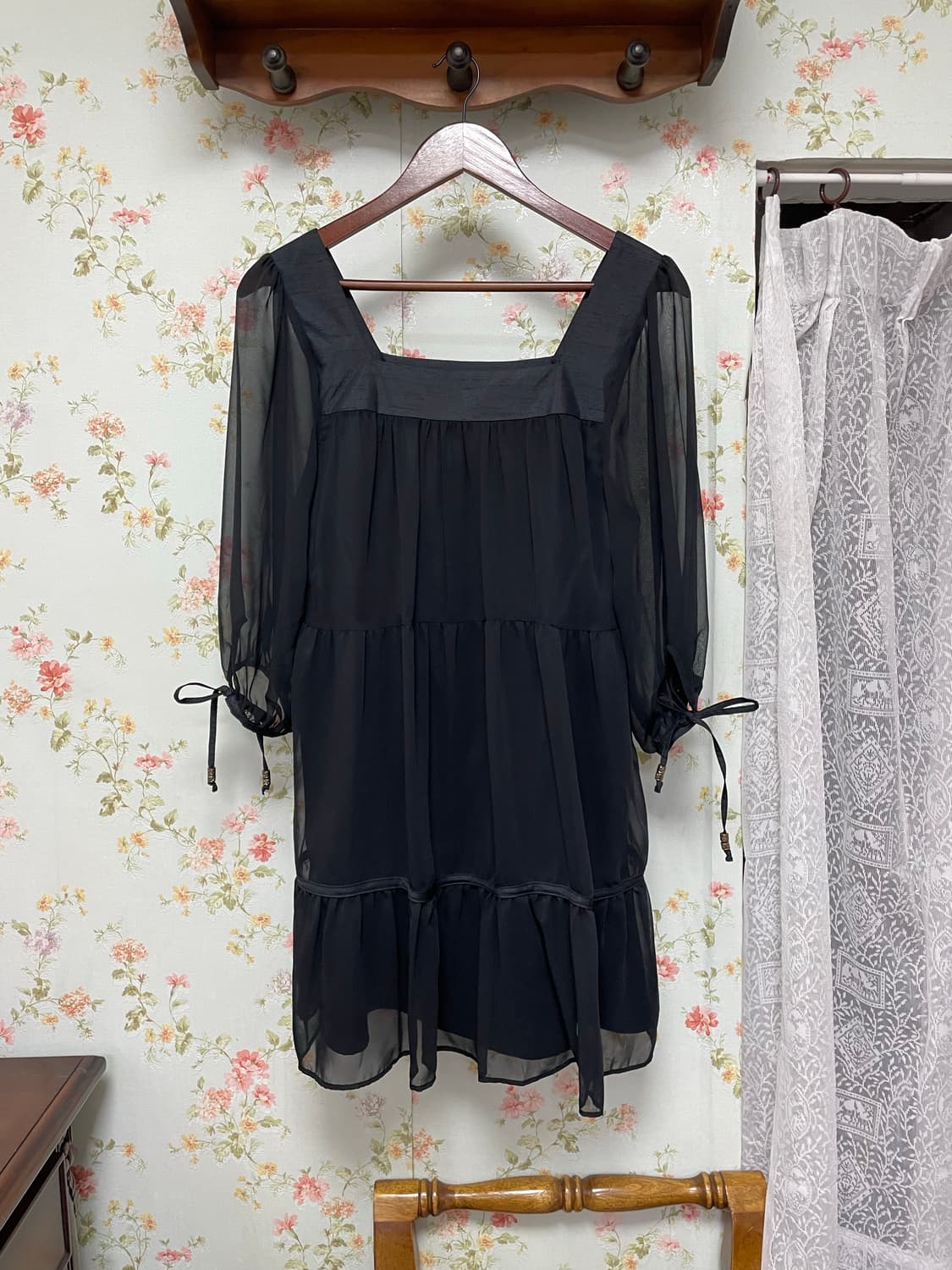 쉬폰 티어드 시스루 원피스 상품이미지1