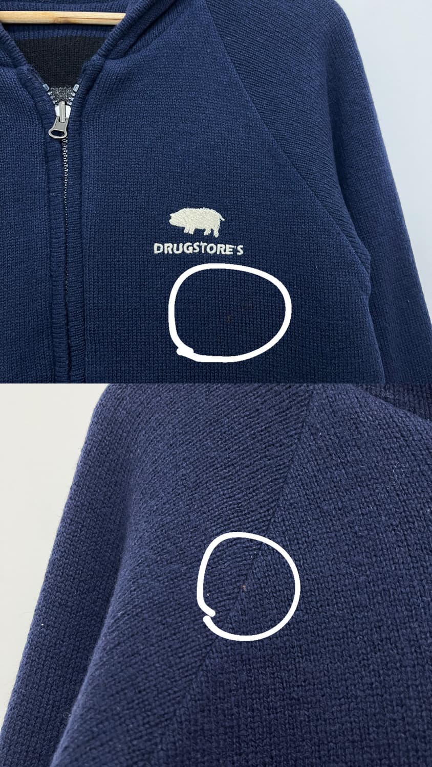 Drug store’s 양면 돼지 로고 자수 니트 후드집업 상품이미지10