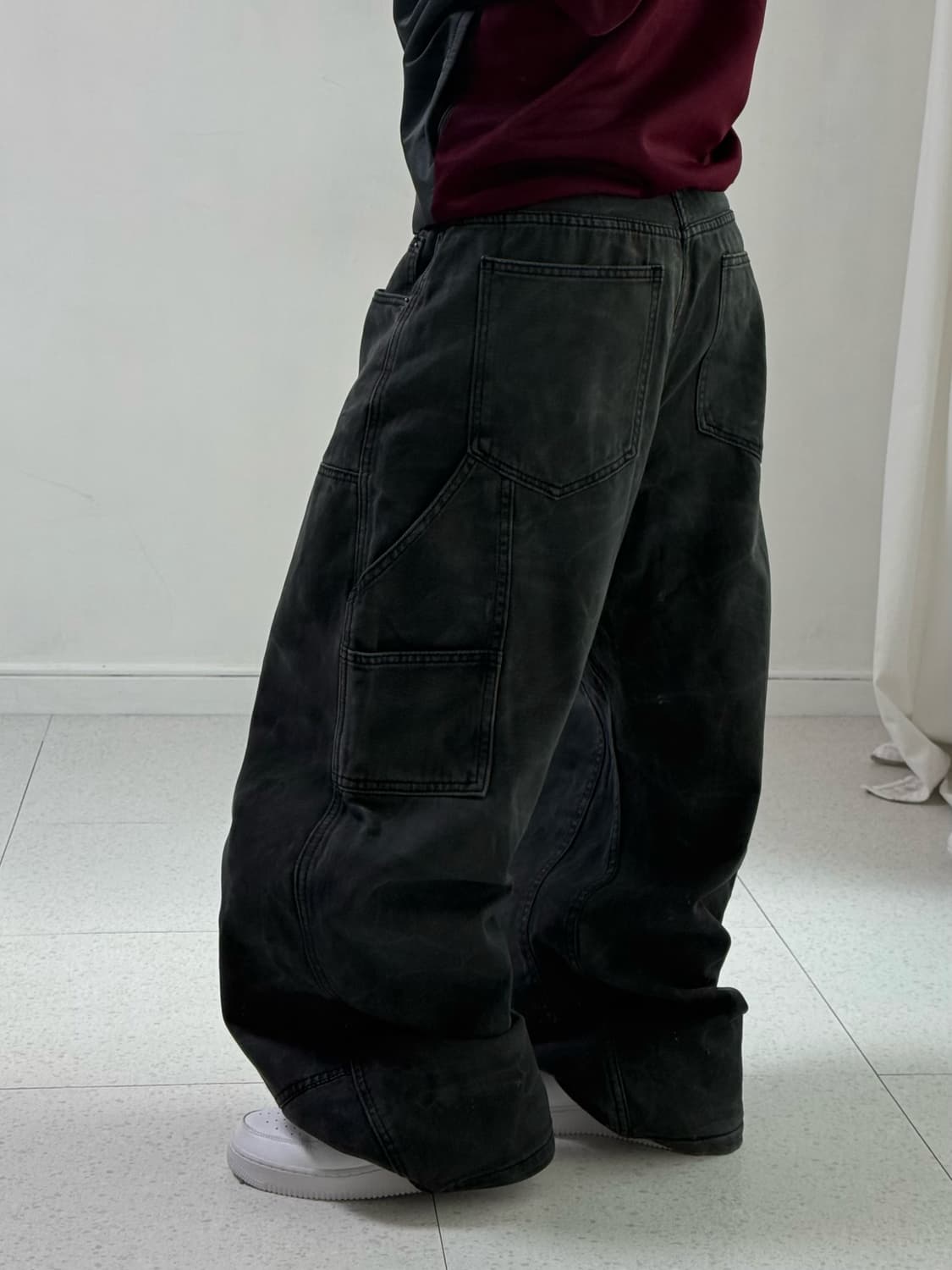빈티지 흑청 더블니 팬츠 상품이미지3