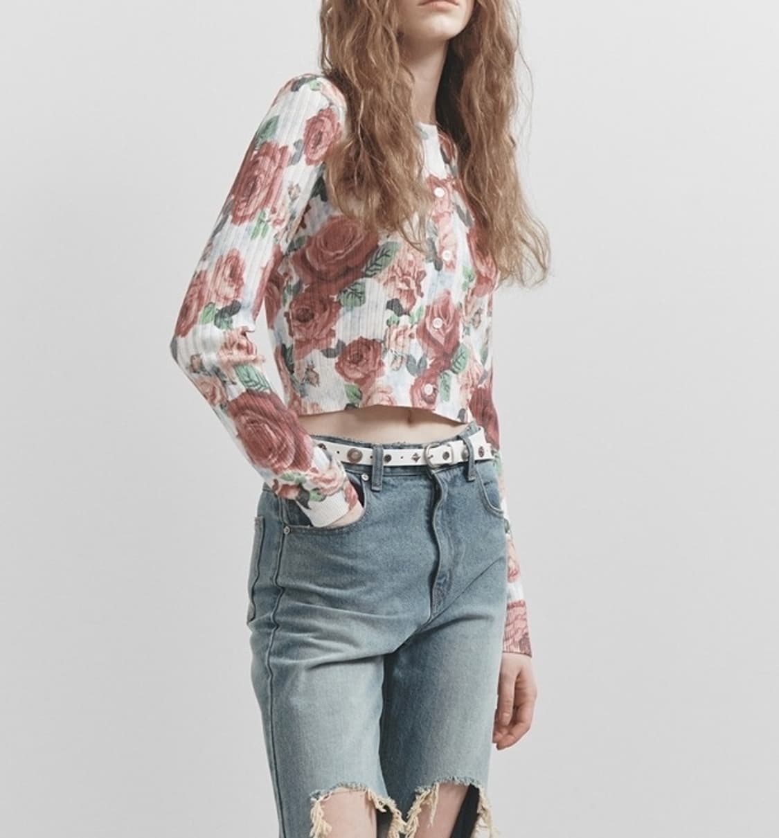 레이브 Print Crop Knit Cardigan rose 상품이미지2