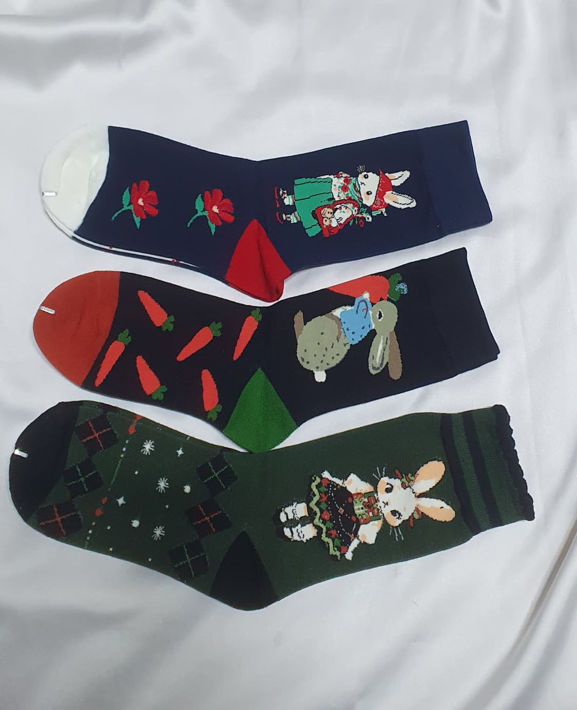 그린 블루 토끼 꽃 당근 체크 스트라이프 양말 상품이미지1