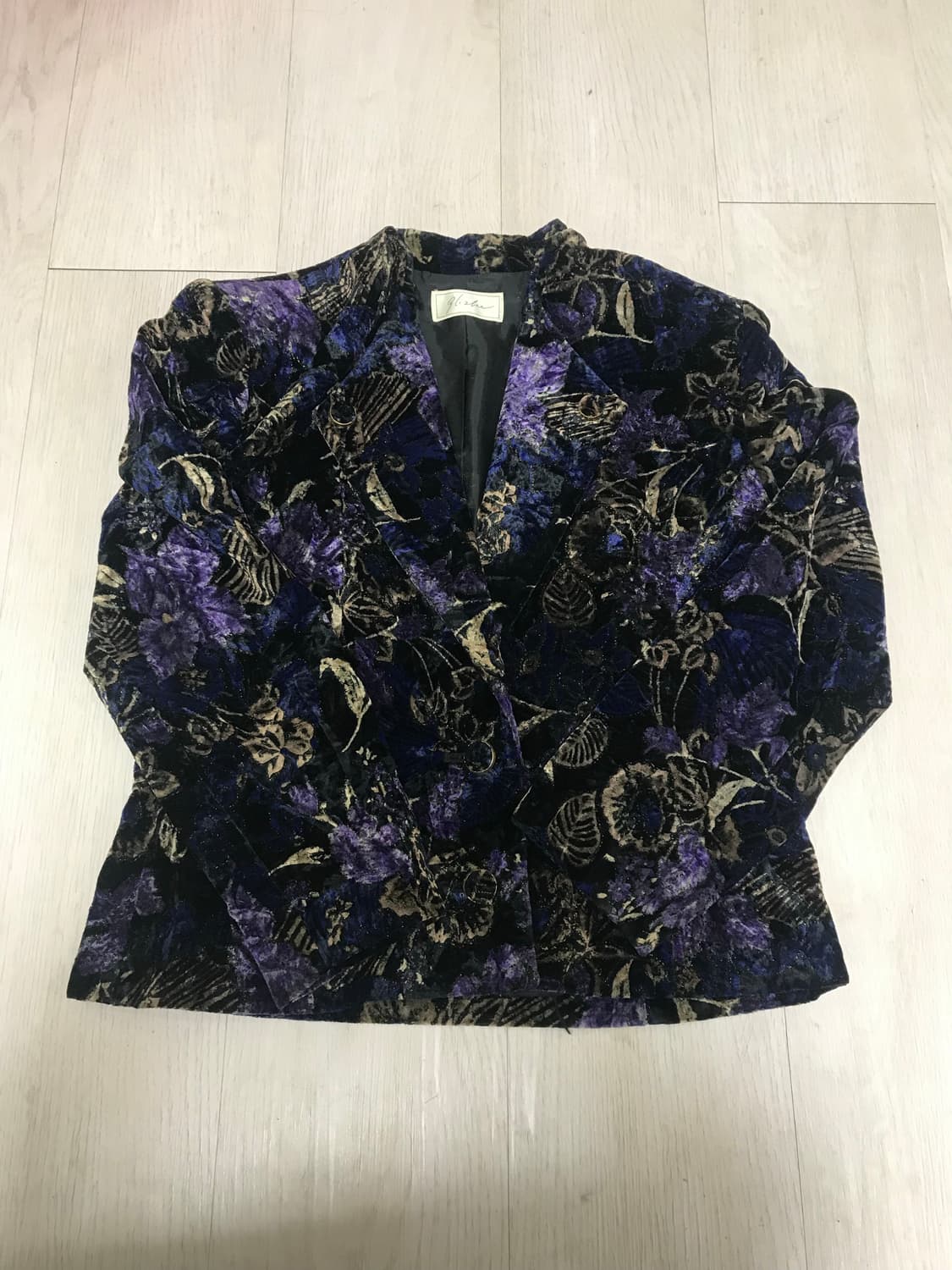 퍼플(보라) 플라워 꽃 벨벳 자켓(잠바) 상품이미지1