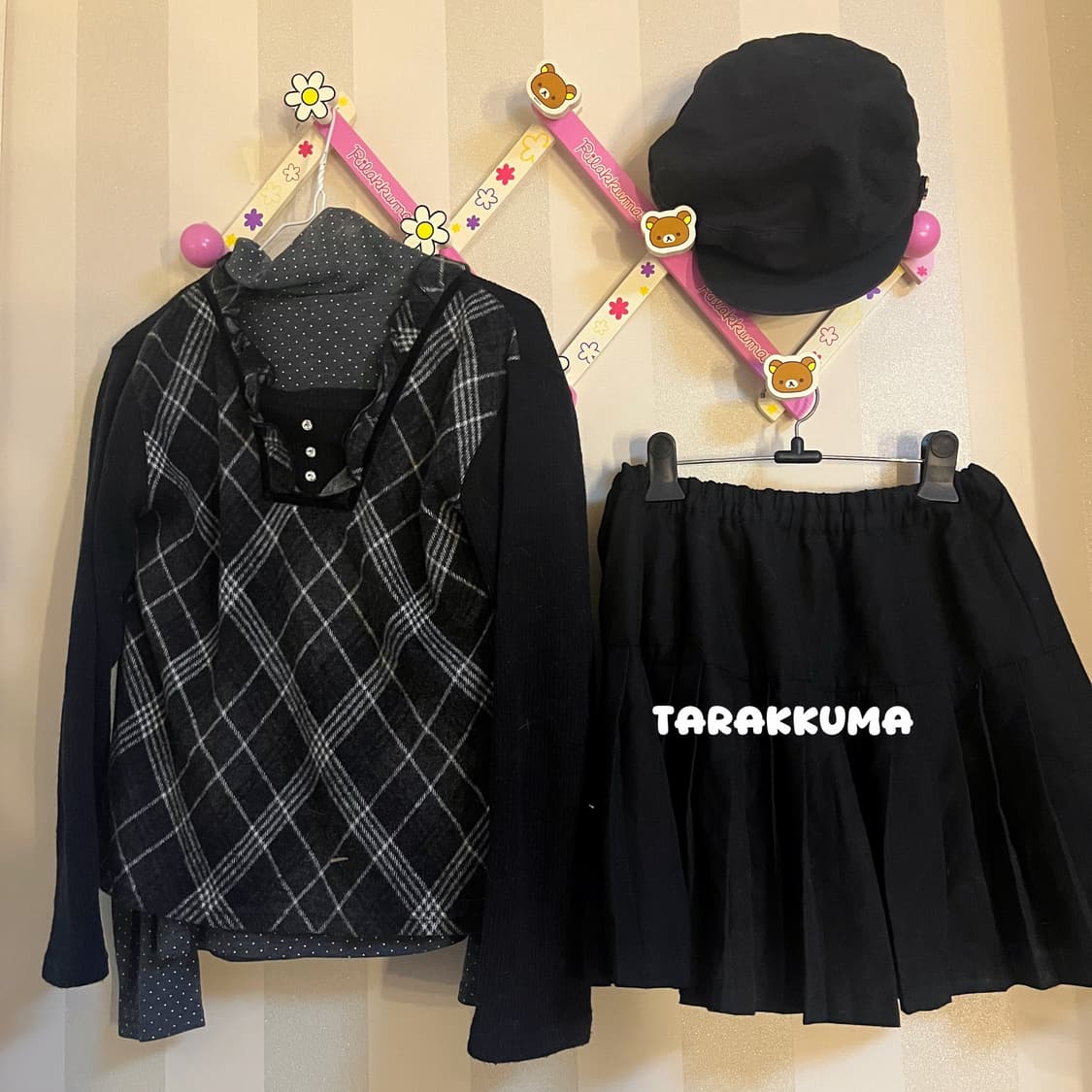 빈티지니혼진코디세트 긱시크모리블랙아가일스커트헌팅캡 상품이미지1