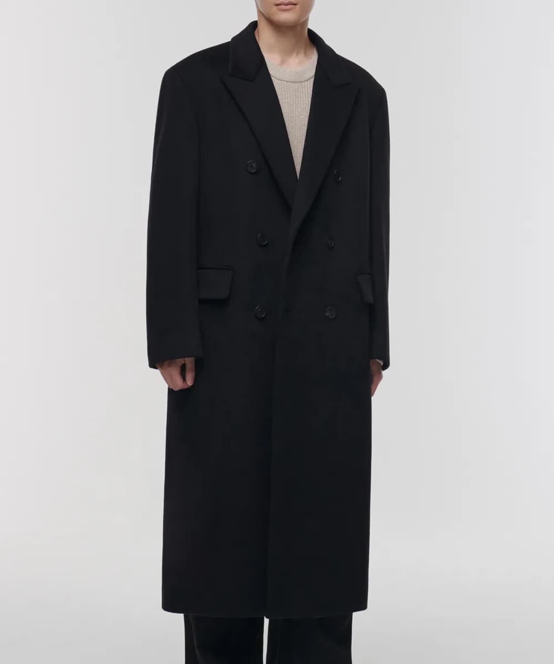 무탠다드 캐시미어블렌드 대디숄더 더블 롱 코트 블랙XL 상품이미지2