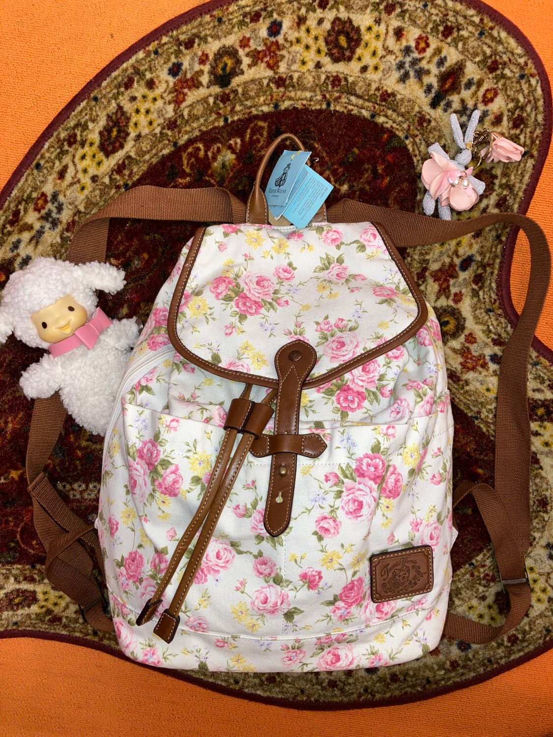 티니위니 플라워 레더 포인트 캔버스 백팩 상품이미지1