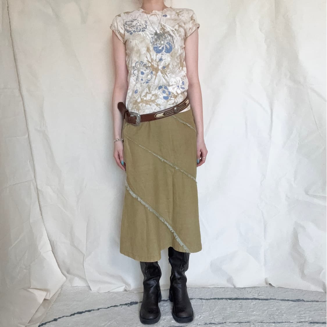 Asymmetric Paneled Linen Midi Skirt 상품이미지3