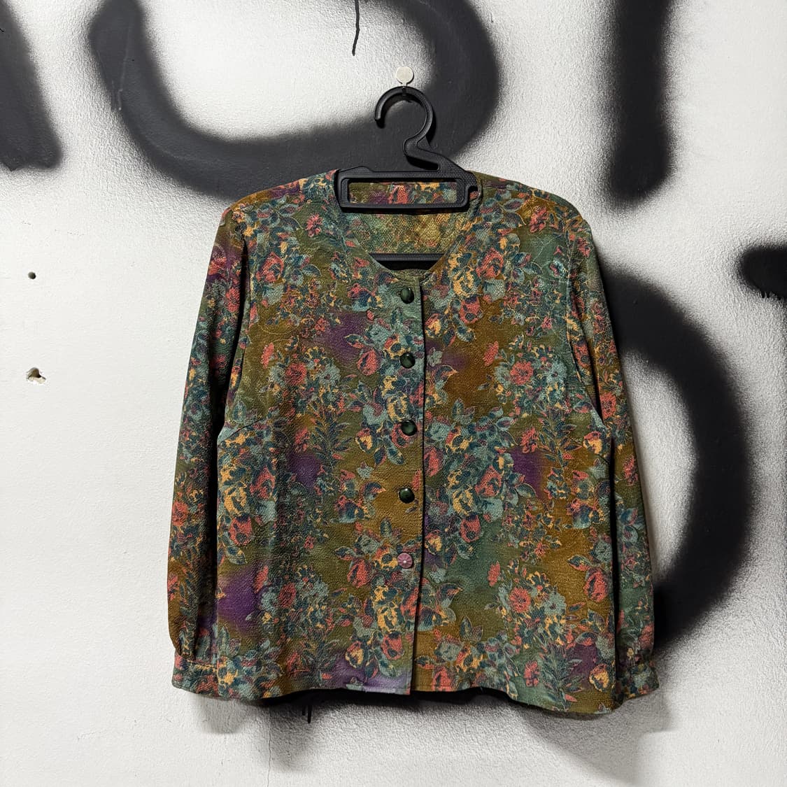 VTG 빈티지 뮤트톤 오리엔탈 패턴 논카라 버튼 자켓 상품이미지1