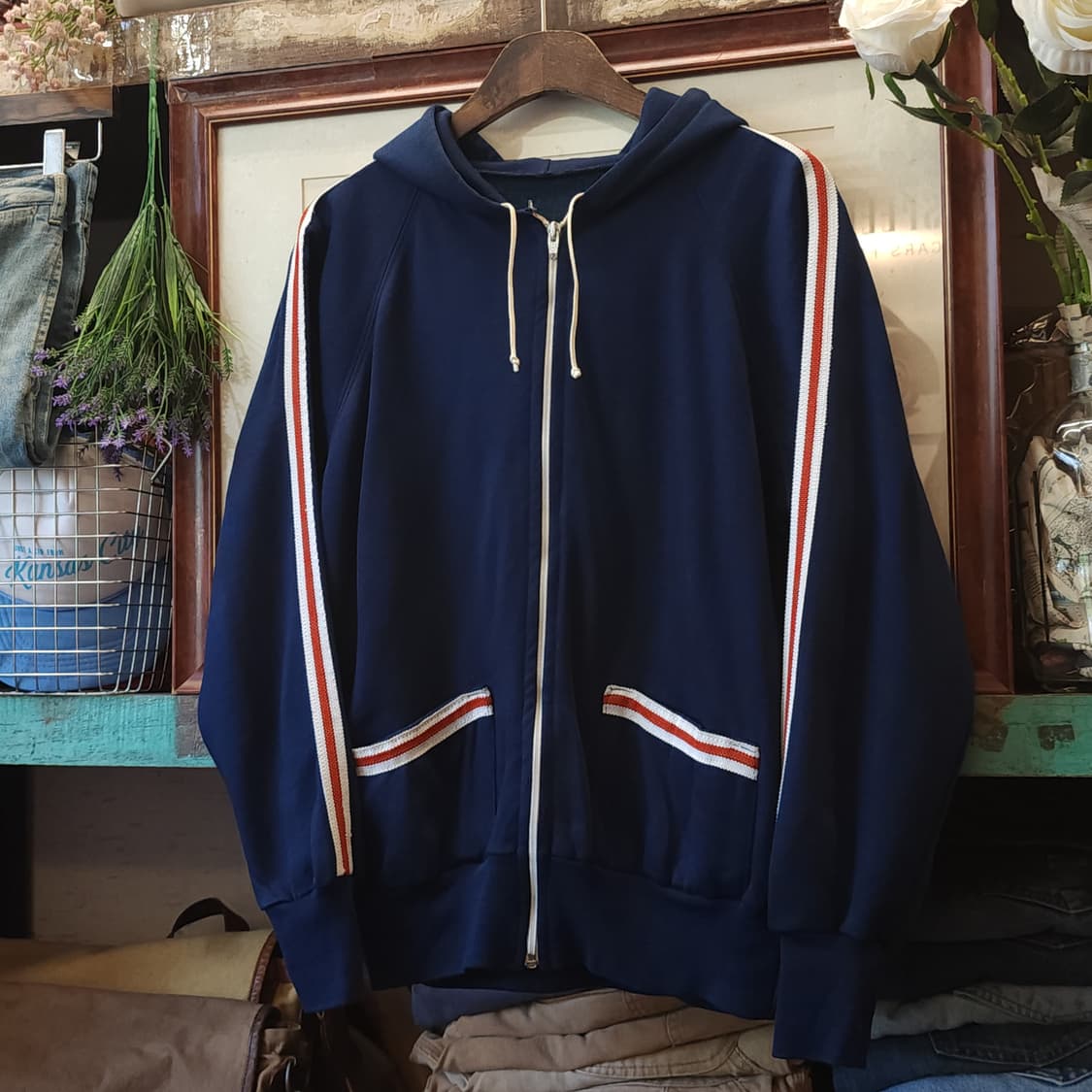 70s 빈티지 트레이닝 집업 자켓 스트라이프 블루 m  상품이미지2