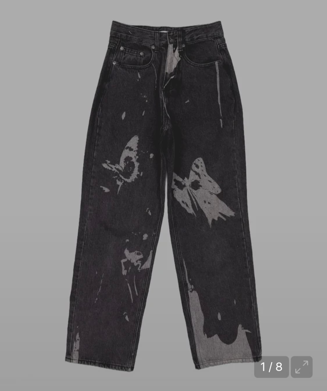 새상품 나비 블리치 커스텀 무드 흑청 와이드 데님 팬츠 상품이미지1